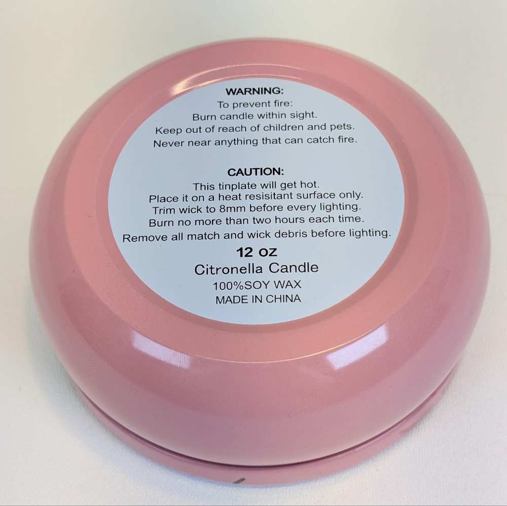 Citronella Soy Wax Candle Pink Butterfly Floral Design Tin 12oz - Picture 3 of 3